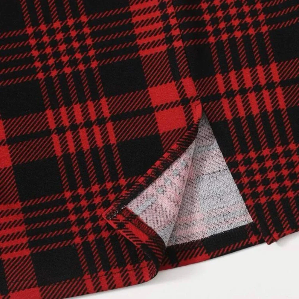 Brand New - Red Plaid Skirt With Slit - Size 8 - Picture 4 of 5